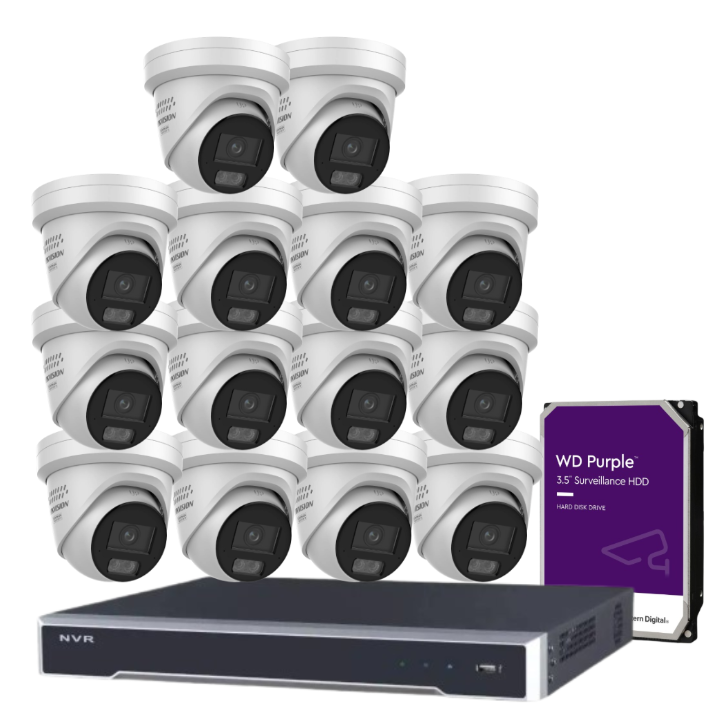 Hikvision 16-Channel 6MP CCTV Kit with ColorVu Smart Cameras, 8K PoE NVR, Hybrid Light, Audio & Alarm – White/Black (DS-2CD2367G3-LIS2UY/SL-2)