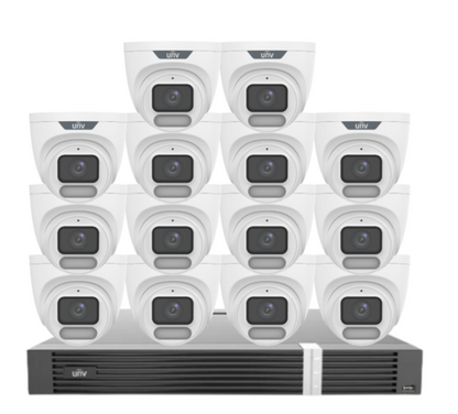 Uniview OWLVIEW 8MP 4K Surveillance Kit – 16x Full-Color Turret Cameras + 16-Channel AI NVR with HDD| IPC3628LE-ADF28K-WP + NVR302-16E2-P16-IQ 0235C6QW | ColorHunter | PoE | Ultra 265