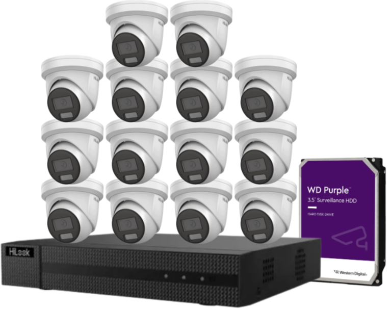 HiLook IPC-T282H-MU  (REPLACED BY T381H)  8MP AI Fixed Turret Network CCTV Camera 4K Kit – Up to 16 Cameras + 16CH PoE 4K Recorder + HDD