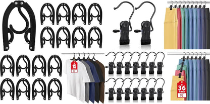 15 Pcs Travel Hangers Portable Foldable Travel Hanger Organizer and 36 Pack Boot Hangers Clips for Closet, Heavy Duty Legging Organizer for Closet