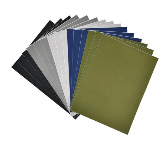 Multi-color self-adhesive clothing repair patch sheets, folded set