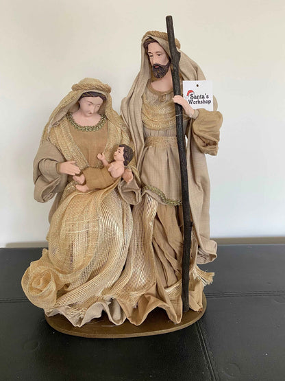 15.5" (40cm) Christmas Ornament – Beige Holy Family Figurine, Religious Nativity Scene Decoration, Christian Home Decor & Holiday Gifts