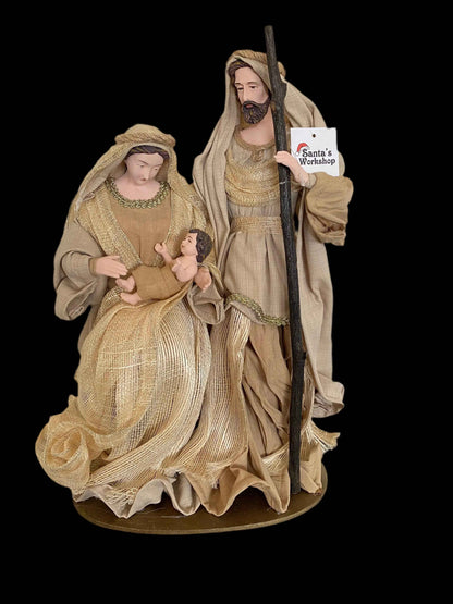 15.5" (40cm) Christmas Ornament – Beige Holy Family Figurine, Religious Nativity Scene Decoration, Christian Home Decor & Holiday Gifts