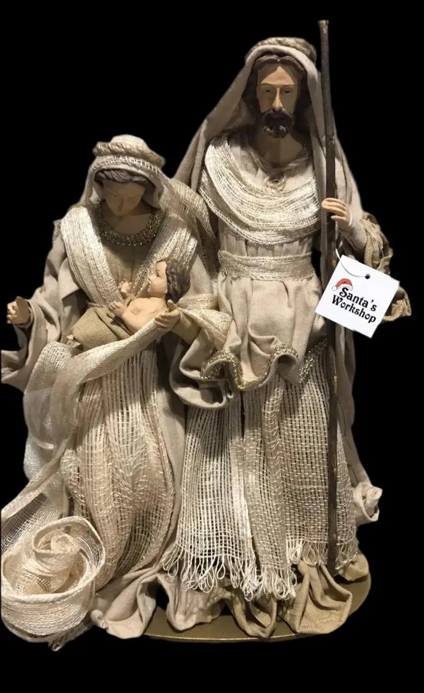 15.5" (40cm) Christmas Ornament – Beige Holy Family Figurine, Religious Nativity Scene Decoration, Christian Home Decor & Holiday Gifts