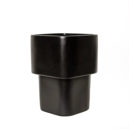 Black stacked cube planter set with two tiers and open top