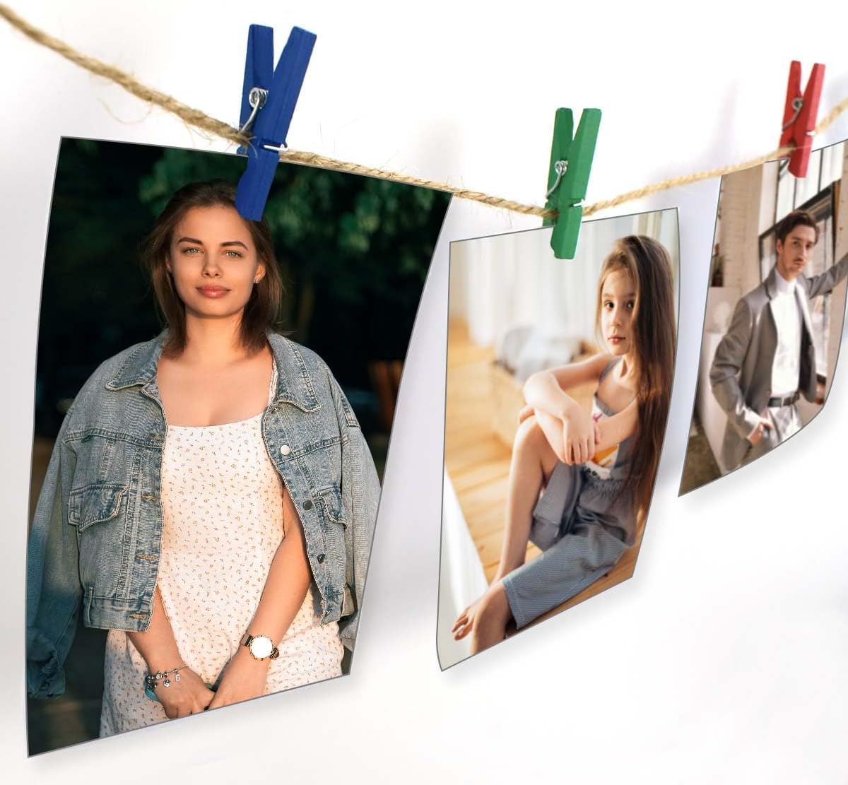 150 Pieces Mini Wall Clips Tapestry for Photo Picture Hanging Craft Office Home Poster Paper Flag Hangers Strong Springs Small Clothes Pin Natural Wooden Clothespins with Line Command