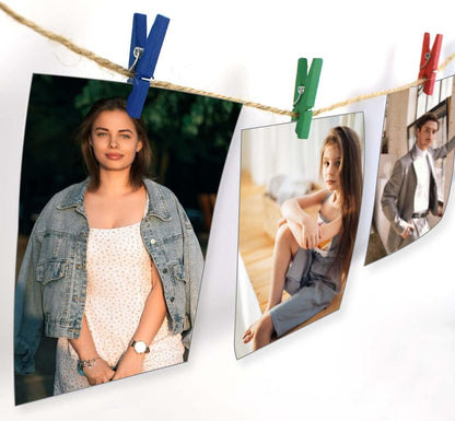150 Pieces Mini Wall Clips Tapestry for Photo Picture Hanging Craft Office Home Poster Paper Flag Hangers Strong Springs Small Clothes Pin Natural Wooden Clothespins with Line Command