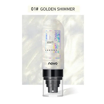 Golden shimmer hydrating facial mist bottle packaging with black pump