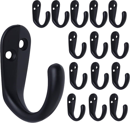 15PCS Coat Hooks Wall Mounted Single Prong Robe Hook for Hanging Towel Hooks with 30 Screws for Bags, Hat, Cap, Scarf, Cup (Black)