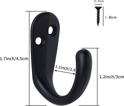 15PCS Coat Hooks Wall Mounted Single Prong Robe Hook for Hanging Towel Hooks with 30 Screws for Bags, Hat, Cap, Scarf, Cup (Black)