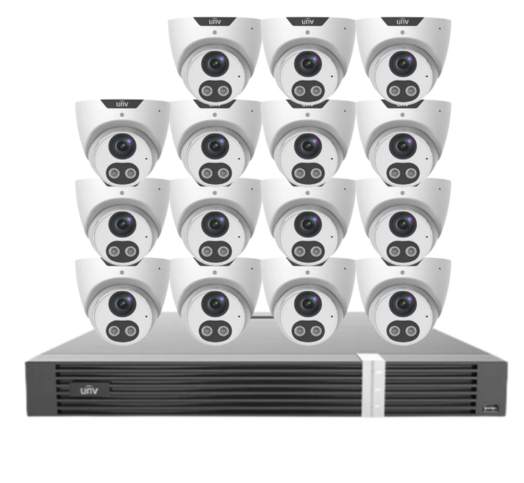 Uniview x16 Camera 8MP Triguard CCTV Kit with 16-Channel AI NVR & HDD | IPC3618SB-ADF28KMC-I0 + NVR302-16E2-P16-IQ