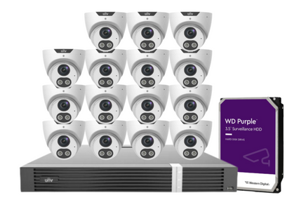 Uniview x16 Camera 8MP Triguard CCTV Kit with 16-Channel AI NVR & HDD | IPC3618SB-ADF28KMC-I0 + NVR302-16E2-P16-IQ