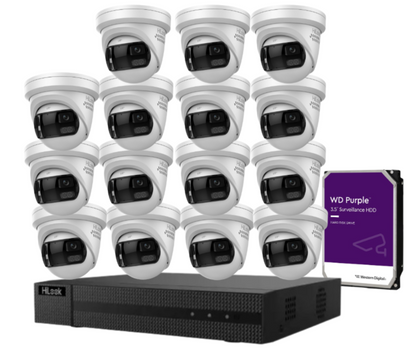HiLook 16-Channel CCTV Kit with IPC-T289PH-MU/SL 8MP 180° Panoramic Cameras + 4K PoE NVR + HDD – Smart Outdoor IP67 Surveillance System with Two-Way Audio & Active Deterrence
