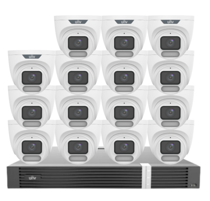 Uniview OWLVIEW 8MP 4K Surveillance Kit – 16x Full-Color Turret Cameras + 16-Channel AI NVR with HDD| IPC3628LE-ADF28K-WP + NVR302-16E2-P16-IQ 0235C6QW | ColorHunter | PoE | Ultra 265