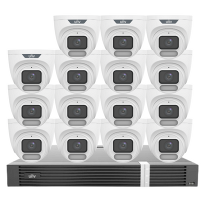 Uniview OWLVIEW 8MP 4K Surveillance Kit – 16x Full-Color Turret Cameras + 16-Channel AI NVR with HDD| IPC3628LE-ADF28K-WP + NVR302-16E2-P16-IQ 0235C6QW | ColorHunter | PoE | Ultra 265