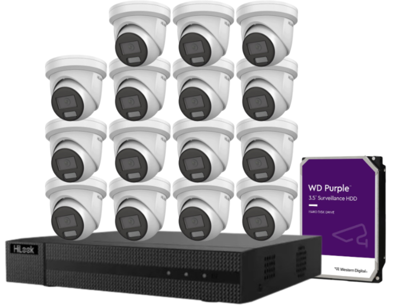 HiLook IPC-T282H-MU  (REPLACED BY T381H)  8MP AI Fixed Turret Network CCTV Camera 4K Kit – Up to 16 Cameras + 16CH PoE 4K Recorder + HDD