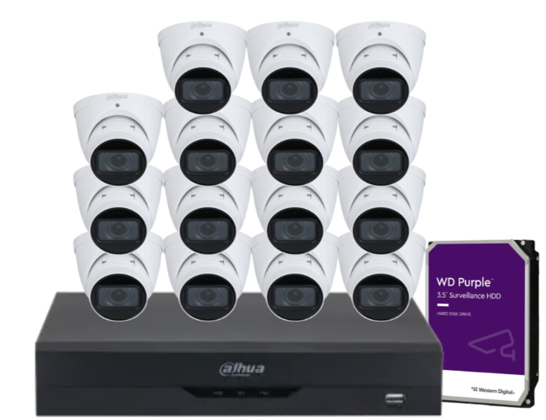 Dahua x16 4MP AI CCTV Kit with 16-Channel WizSense NVR, Vari-Focal Eyeball Cameras + Dual HDD Support – IPC-HDW3441T-ZAS + NVR4216-16P-AI/ANZ