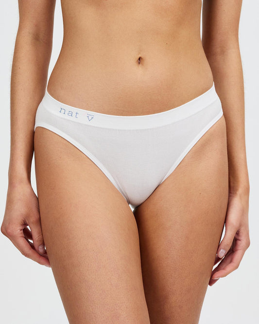 White bikini briefs with wide waistband