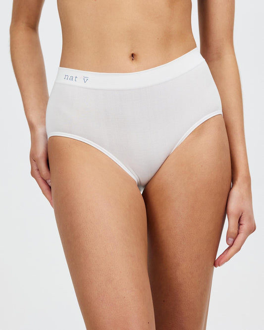White classic brief underwear with mid-rise elastic waistband