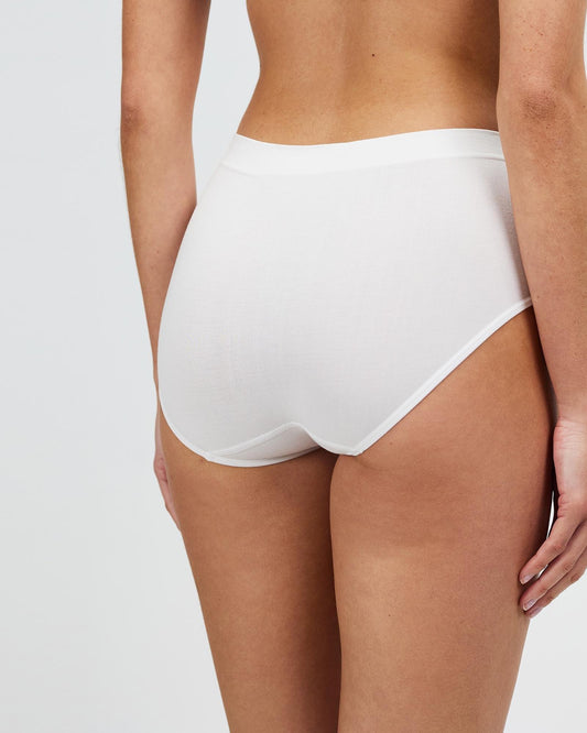 White classic brief underwear, back view, smooth stretch fabric