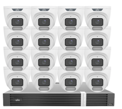 Uniview OWLVIEW 8MP 4K Surveillance Kit – 16x Full-Color Turret Cameras + 16-Channel AI NVR with HDD| IPC3628LE-ADF28K-WP + NVR302-16E2-P16-IQ 0235C6QW | ColorHunter | PoE | Ultra 265