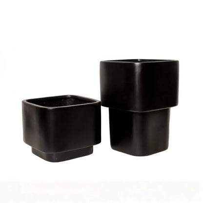 Black cube planter set with small and large planters, two-tier look