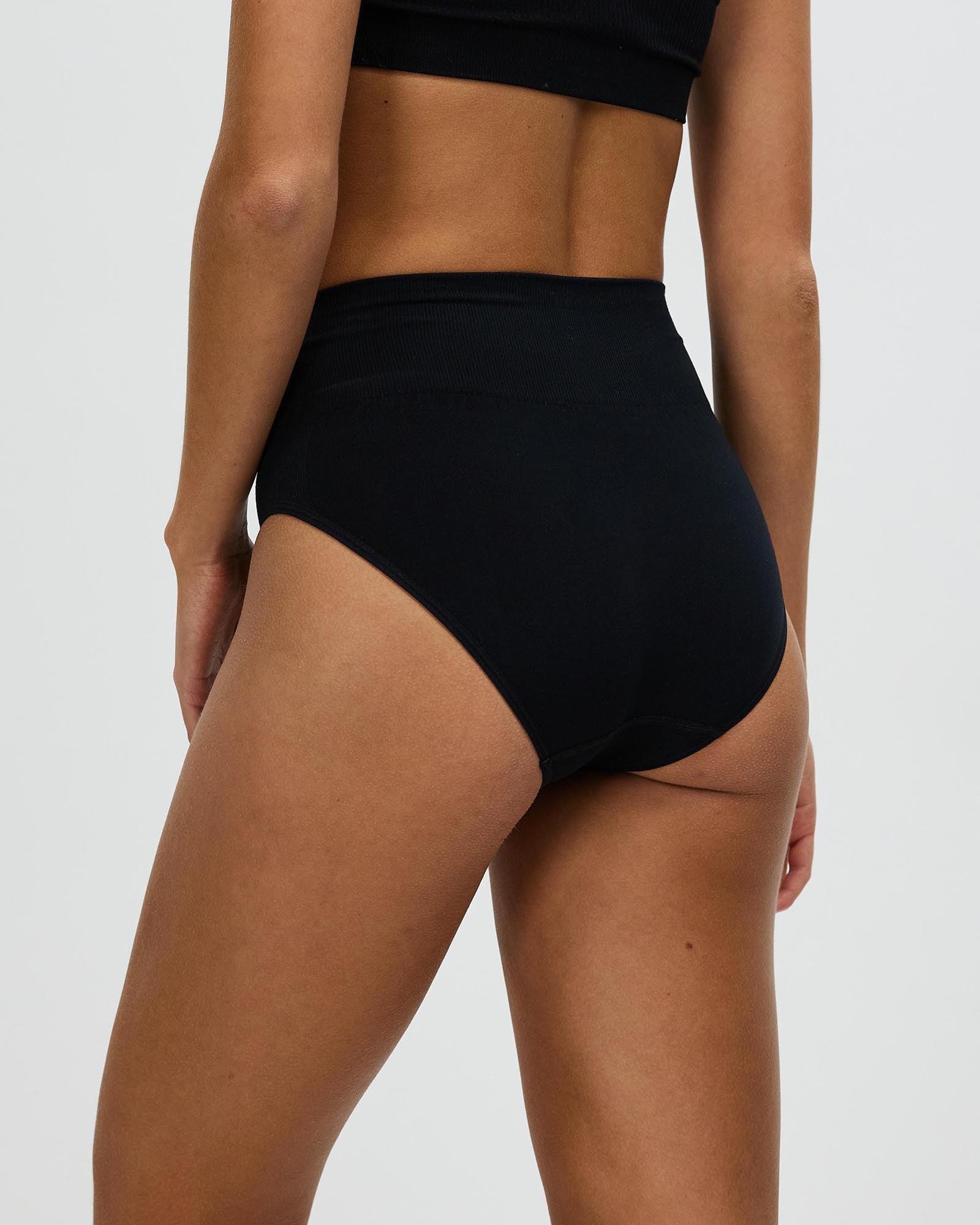 Black high-cut brief underwear, smooth fabric