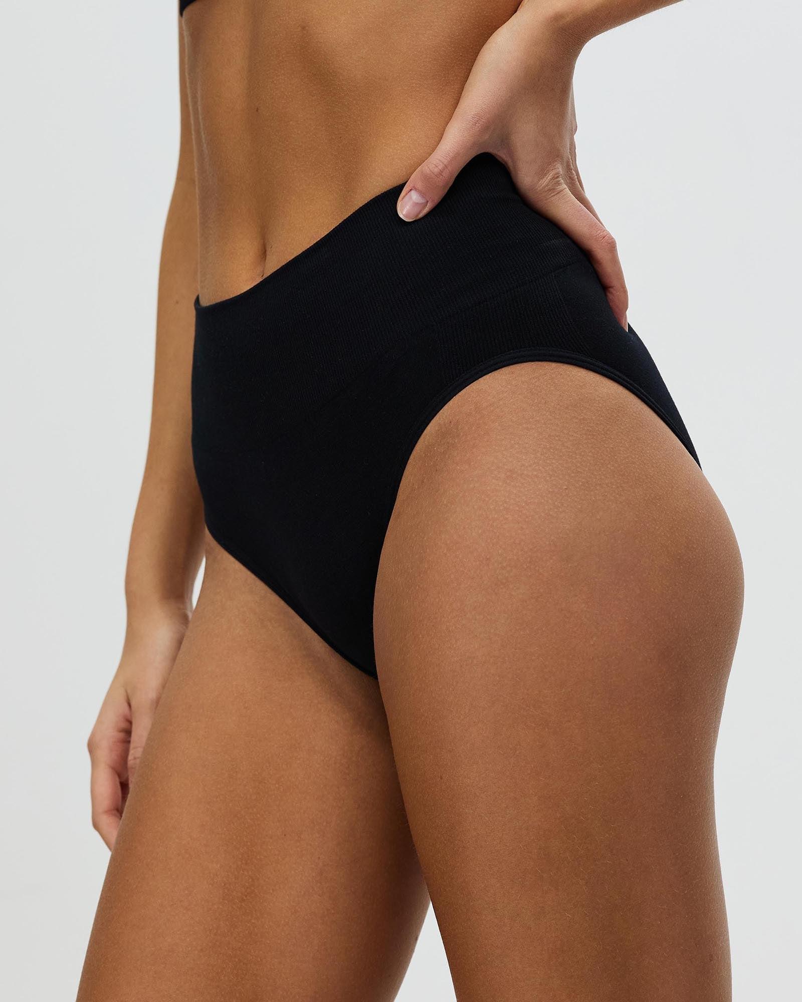 Black high-cut brief underwear with smooth stretch fabric