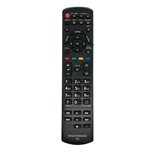 Panasonic TV remote control, black, button keypad and OK/arrow navigation pad
