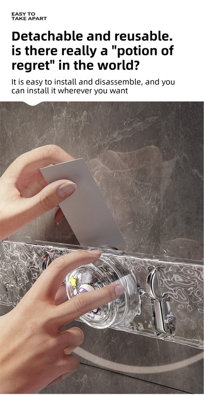 180°Foldable Hidden Hook Rail with Reusable Suction Cup - Waterproof Water Ripple Rack for Bathroom & Kitchen (White-Transparency)