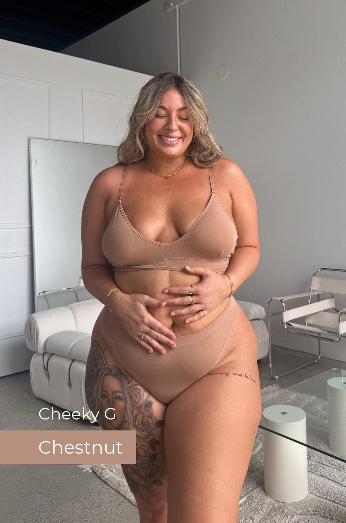 Chestnut brown cheEKY G-string lingerie thong with low-rise cut and minimal back