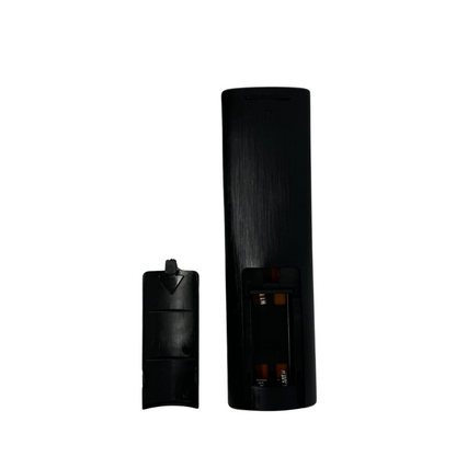 Black TV remote control with battery compartment open