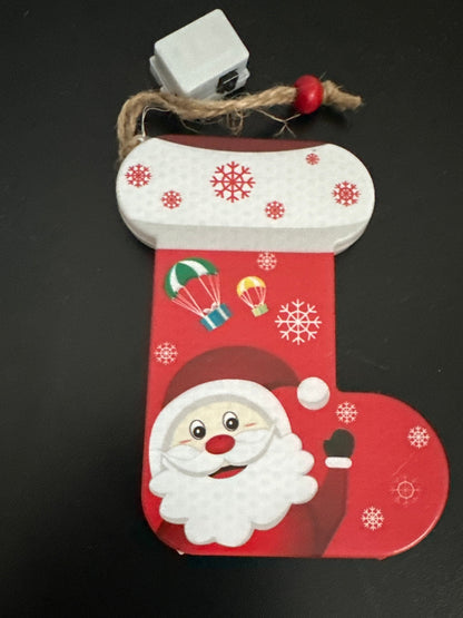 1PC Christmas Santa Stocking LED Hanging Ornament – Battery Powered Santa Claus Stocking Decoration with Snowflake Design for Christmas Tree & Home Décor