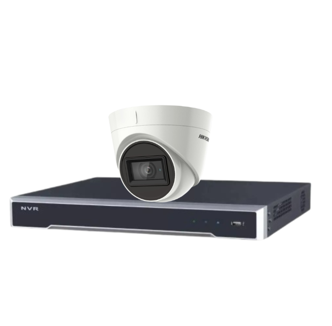 Hikvision 5MP Outdoor Turret Camera + 4-Channel PoE NVR Security Kit with HDD – DS-2CE78H8T-IT3F + DS-7604NI-M1/4P