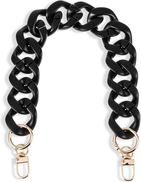 Black acrylic purse chain with gold-tone clasp ends for handbag strap