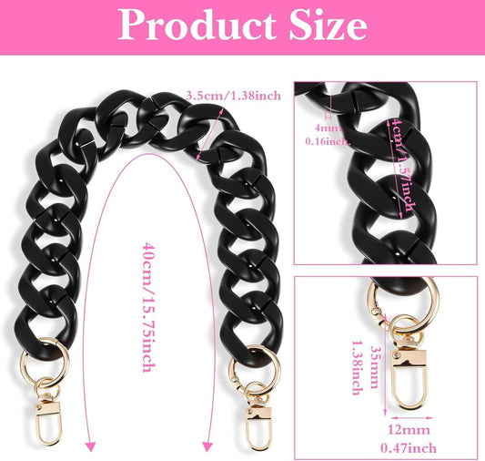 Black purse chain strap, chunky acrylic links with gold hardware rings