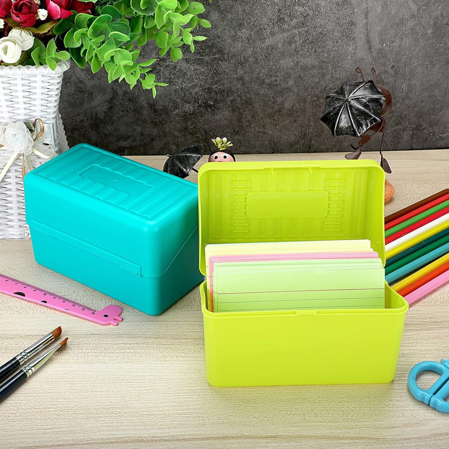 1Pc Index Card Holder,Index Card File with Flip Top,Plastic Card Holders,Note Flash Card Organizer Case,Index Card Holder,Photo Boxes Storage,Notecard Recipe,Holds Ideal for Filing Cards(Red) Red
