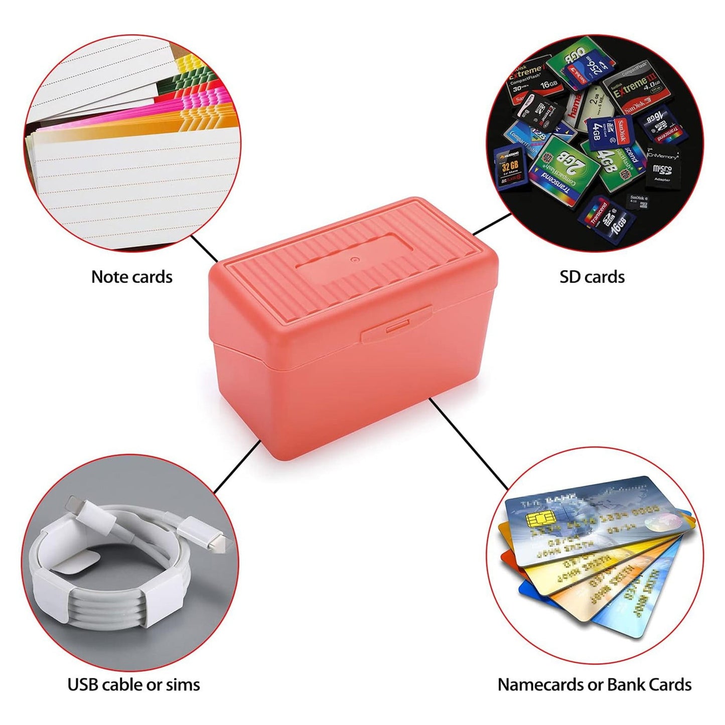 1Pc Index Card Holder,Index Card File with Flip Top,Plastic Card Holders,Note Flash Card Organizer Case,Index Card Holder,Photo Boxes Storage,Notecard Recipe,Holds Ideal for Filing Cards(Red) White