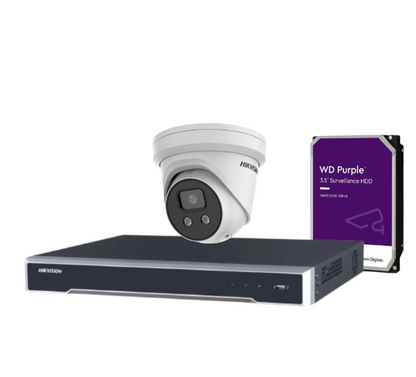 Hikvision 6MP 4-Camera CCTV Security Kit with 4-Channel PoE NVR | DS-2CD2366G2-I(U) + DS-7604NI-M1/4P + HDD | AcuSense AI, Audio, IP67, DarkFighter