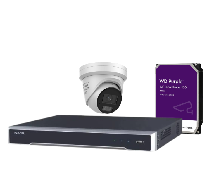 *NEW Hikvision 6MP ColorVu CCTV Kit with 4-Channel PoE NVR, Smart Hybrid Light Cameras, Audio & Strobe Alarm (DS-2CD2367G3-LIS2UY/SL-2) – White/Black