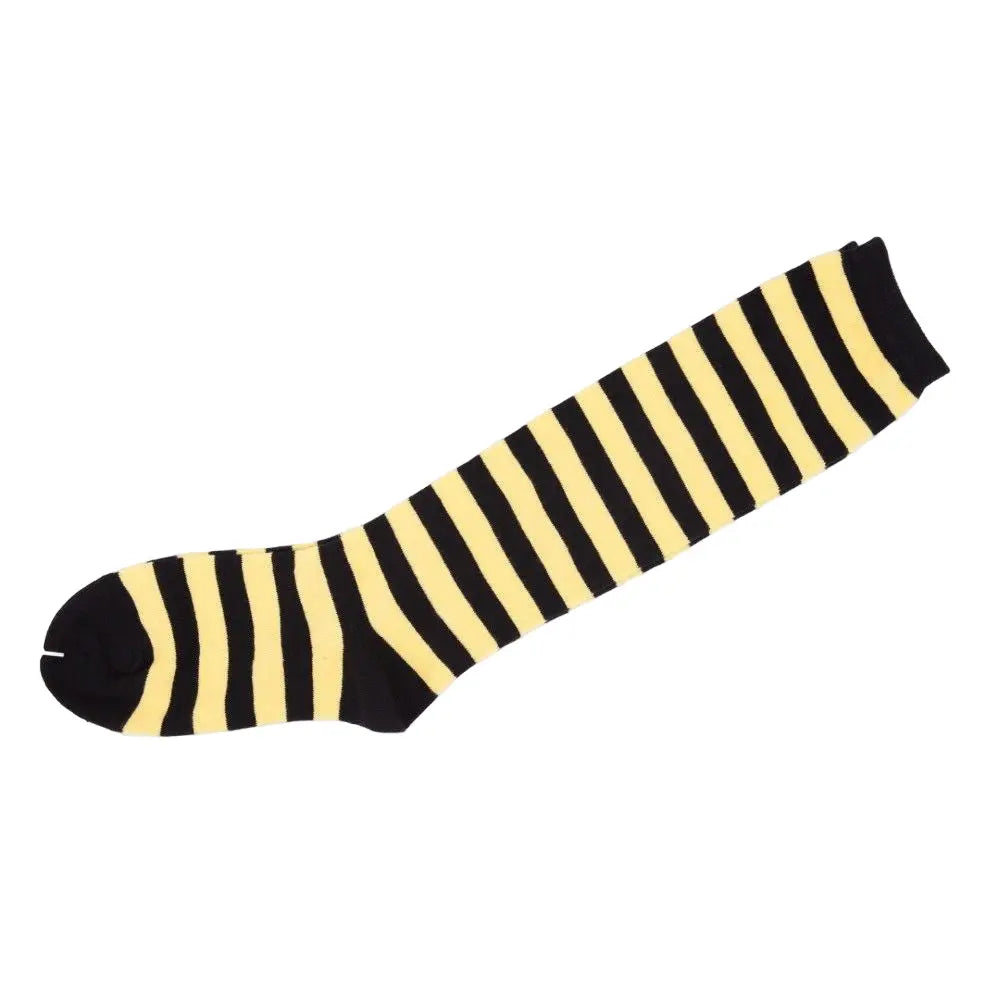 Knee High Socks Striped Ladies Long Womens Black Yellow Stripe