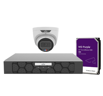 Uniview 8 MP Triguard Turret CCTV Kit – 4× IPC3638SS‑ADF28KMC‑I1 Cameras + 4‑Channel PoE NVR501‑04B‑P4‑IQ (HDD Optional)