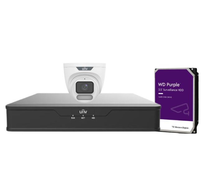 Uniview OWLVIEW 8MP 4K CCTV Kit with 4x Turret Cameras & 4-Channel PoE NVR – ColorHunter, Wise-ISP, HDD Included | IPC3628LE-ADF28K-WP + NVR301-04B-P4-IQ