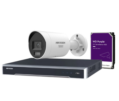 Hikvision 4-Channel 8MP ColorVu Smart Hybrid Light CCTV Kit – DS-2CD2087G3-LI2UY/S(L)(RB) + DS-7604NI-M1/4P PoE NVR (Optional HDD)