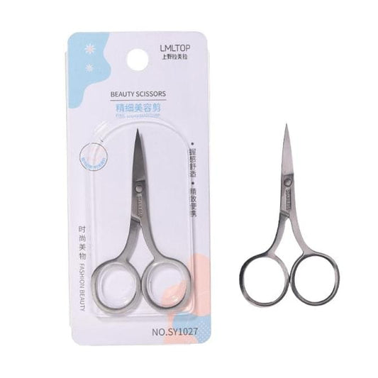 Stainless steel beauty scissors with pointed tips, in retail package