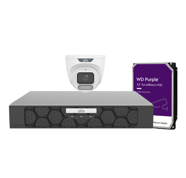Uniview OWLVIEW 6MP Turret CCTV Kit w/ 4× IPC3626LE‑ADF28K‑WP + 4‑Ch PoE NVR501‑04B‑P4‑IQ + HDD