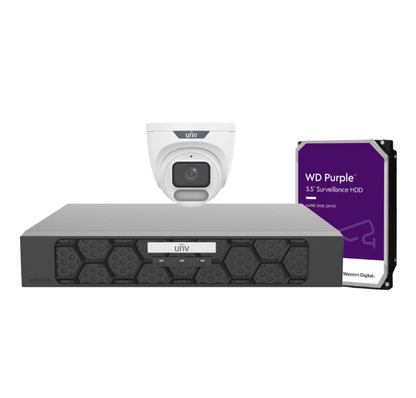 Uniview OWLVIEW 6MP Turret CCTV Kit w/ 4× IPC3626LE‑ADF28K‑WP + 4‑Ch PoE NVR501‑04B‑P4‑IQ + HDD