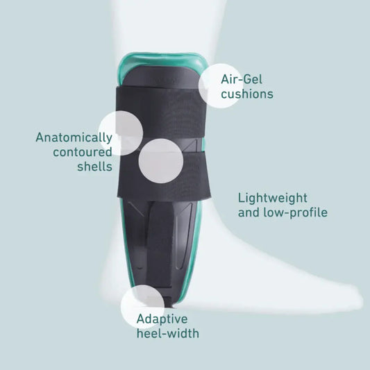 Joynz ankle stirrup supports with molded shells, black/teal low-profile fit