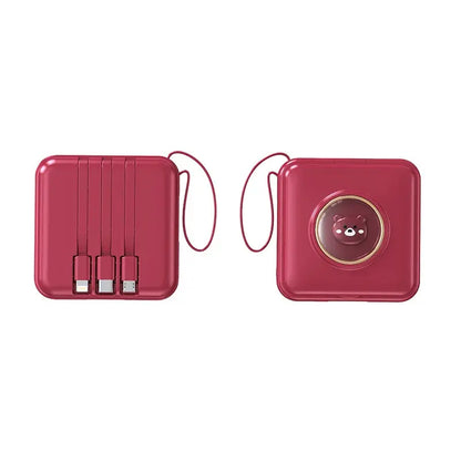 Red makeup mirror power banks, closed design with cable ports and lanyard loops
