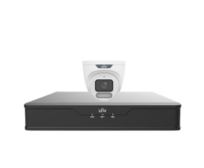 Uniview OWLVIEW 8MP 4K CCTV Kit with 4x Turret Cameras & 4-Channel PoE NVR – ColorHunter, Wise-ISP, HDD Included | IPC3628LE-ADF28K-WP + NVR301-04B-P4-IQ